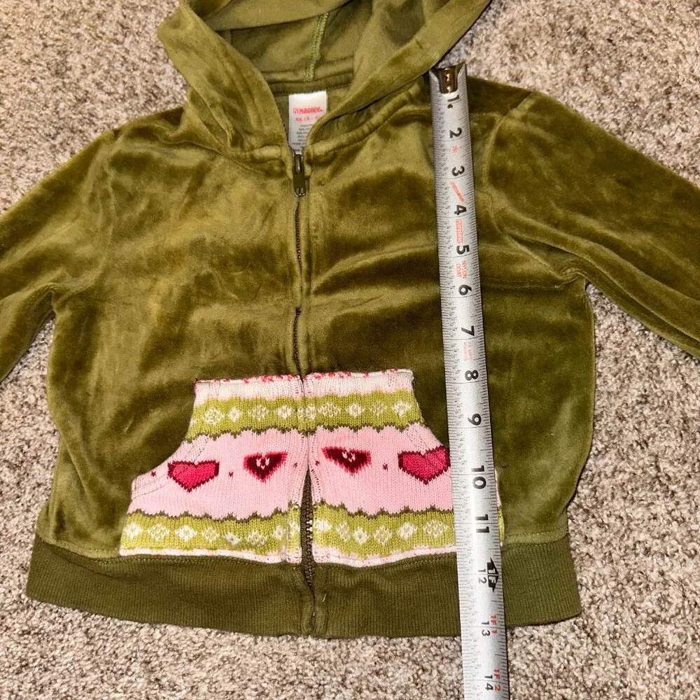 Gymboree GINGERBREAD GIRL FAIR ISLE green zip velour cardigan & skirt sz 3-4 XS